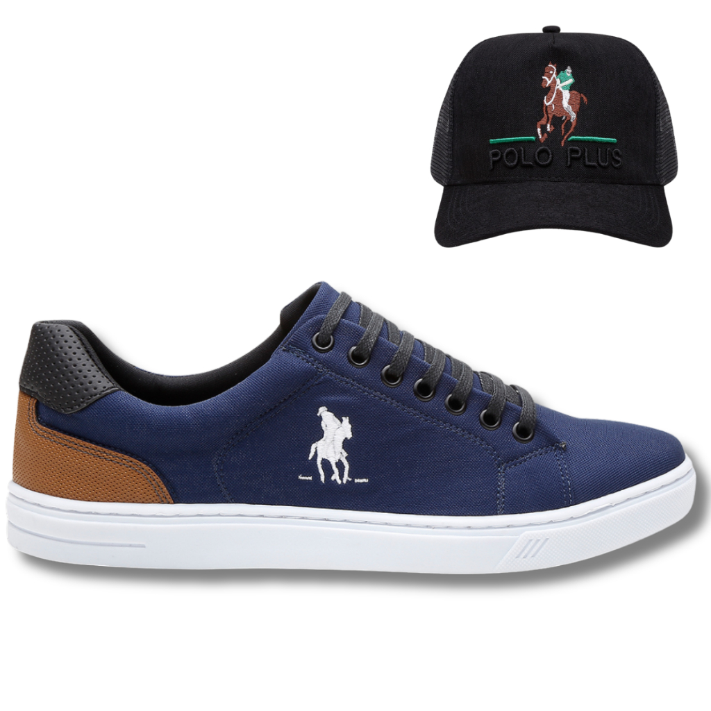 Kit Boné + Sapatenis Masculino Polo Plus Tenis Promoção Top De Linha Barato Confortável