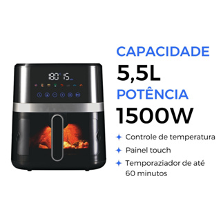 Air Fryer Gaabor 5,5L 1500W – Digital Touch, Visor Transparente, Sem Óleo, 127V/220V em Oferta na Shopee