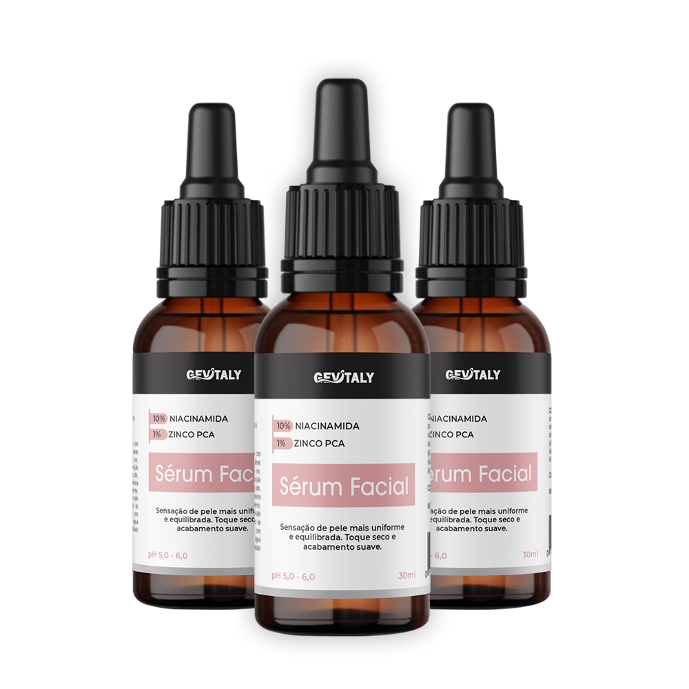 Kit com 3x Sérum Facial G2 Gevitaly 30ml Niacinamida 10% + Zinco PCA 1% Cuidado Diário Prolongado Skincare