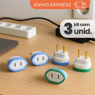 Kit Com 3 Adaptador De Tomada Americano Pino Chato Para Brasileiro Brasil Bipolar Padrão NBR 10A em Oferta na Shopee