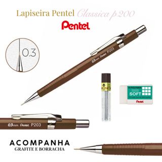 Lapiseira Pentel P200 0,3mm Marrom + Grafite + Borracha em Oferta na Shopee