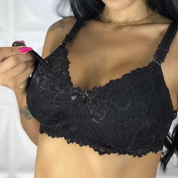 Sutiã Amamentação Rendado Sem Bojo Alça Larga Com Forro