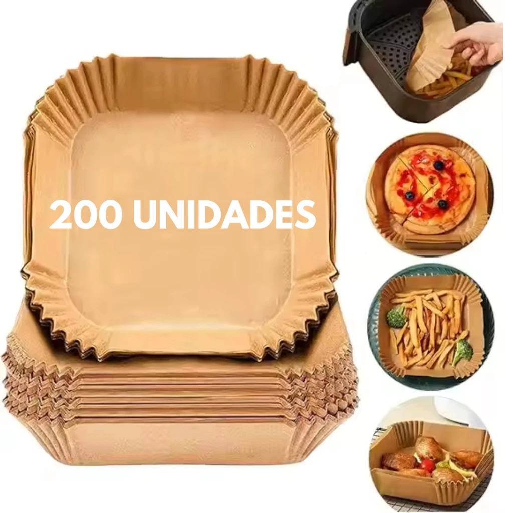 Kit 200 Forma Quadrada De Airfryer Descartável Antiaderente De Papel Cozinha