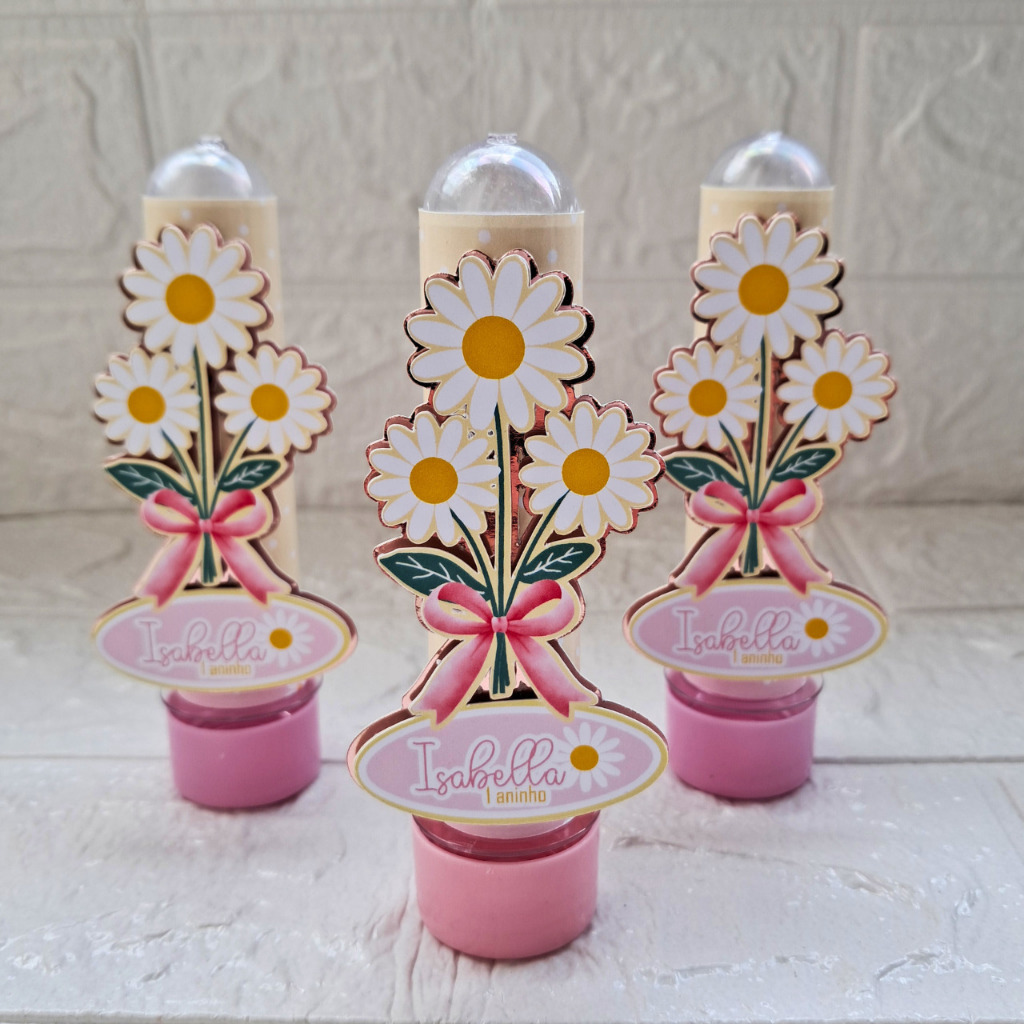 Tubete 3D margaridas | Lembrancinha margaridas | Personalizados para festa margaridas | Festa infantil margaridas