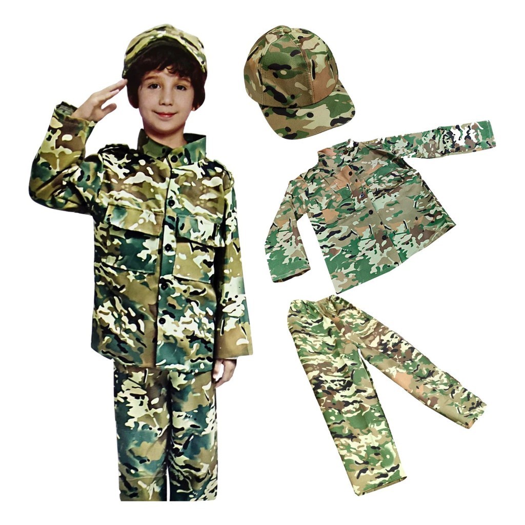 Fantasia Soldadinho Camuflado Infantil Farda Calça Meninos