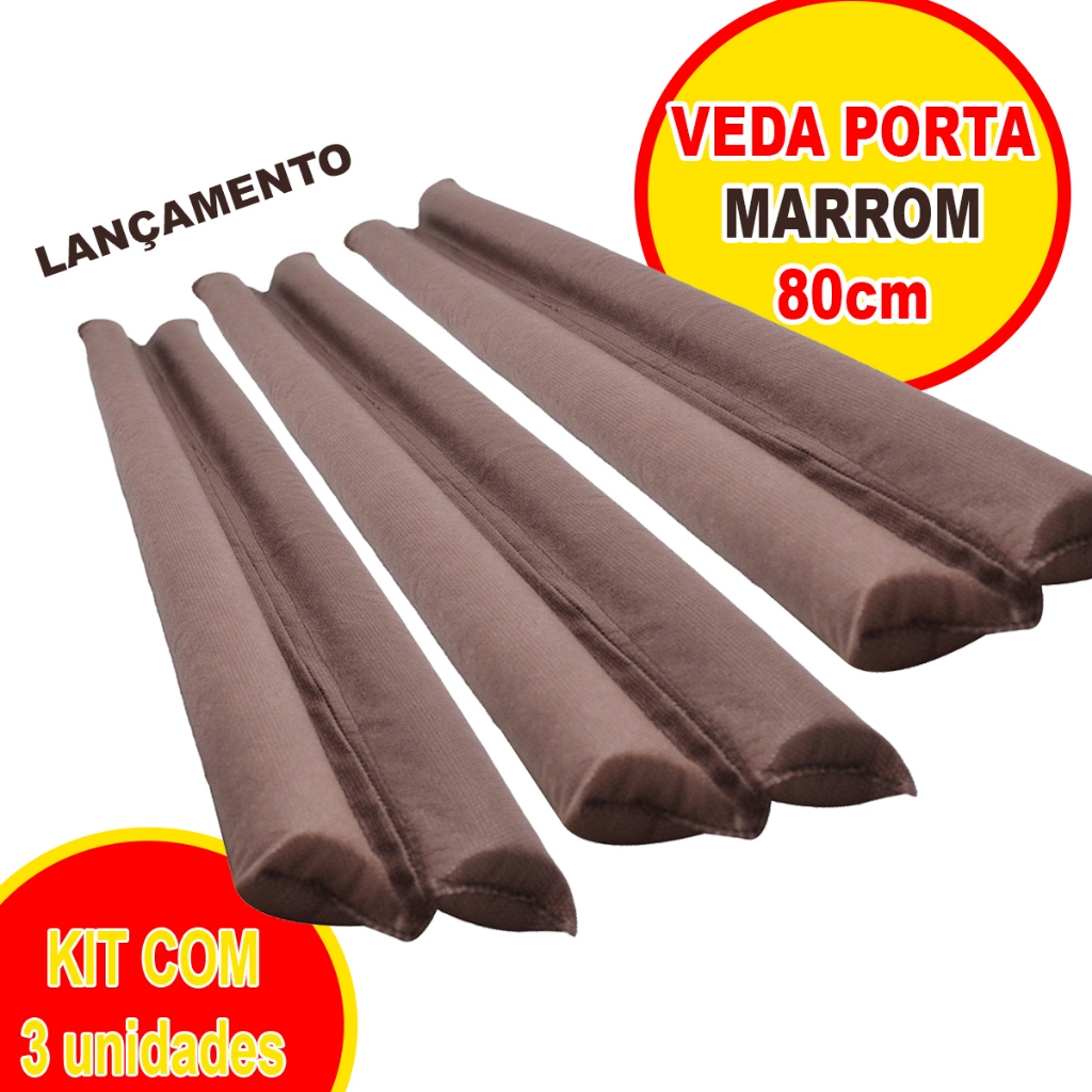 Kit com 3 unidades Protetores Veda Porta 80cm TNT Marrom Contra Insetos e Poeira