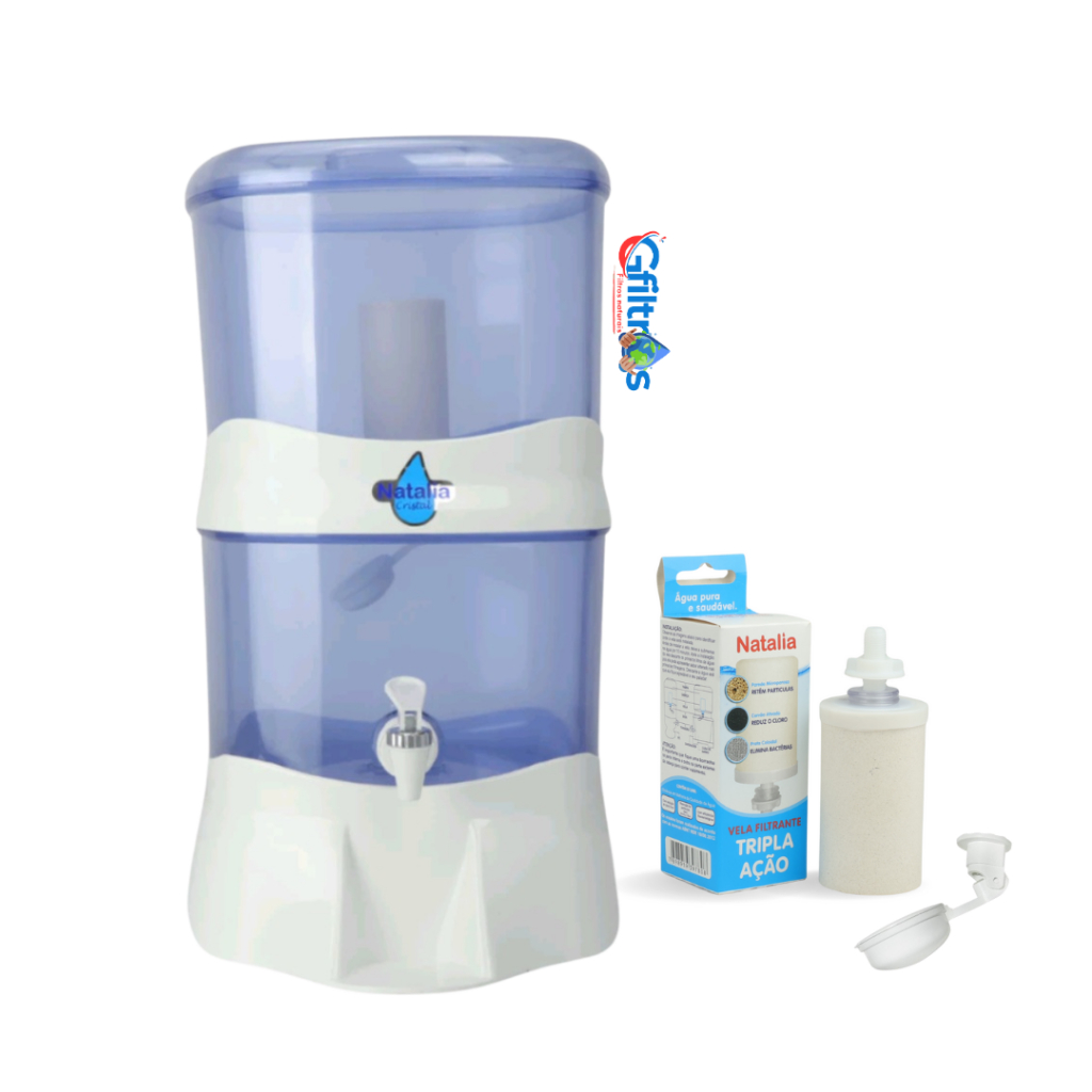 Filtro de Água Natalia Cristal 14 Litros + Vela e Boia Cuba plástica
