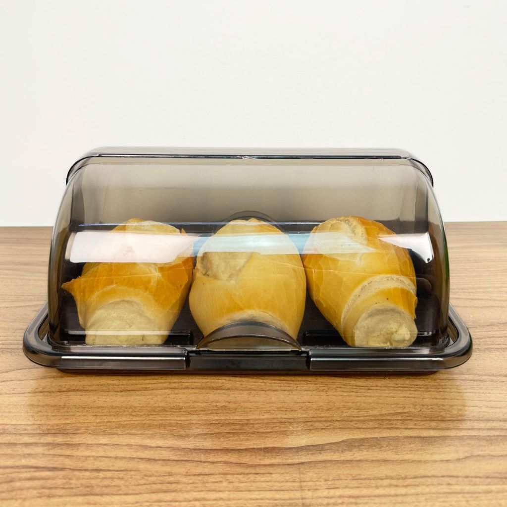 Porta-Pão de Plástico com Tampa Transparente – Conserva Pães Frescos – Ideal para Pão Francês, Pão de Forma e Assados