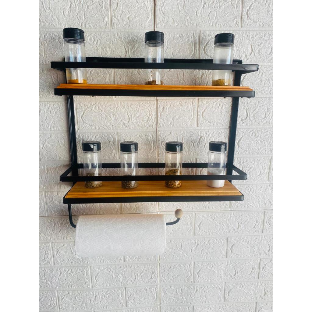 Prateleira 2 andares para vidros de temperos e um porta papel tolha em Oferta na Shopee