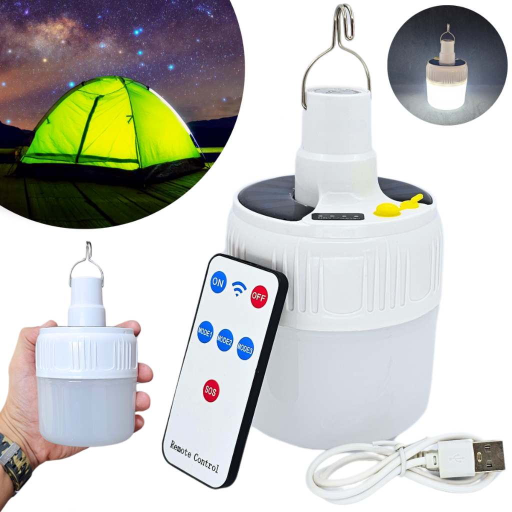 Imagem Lâmpada Camping Lampião Led Solar Potente Recarregável USB Lamparina Acampamento Luz Barraca Pesca