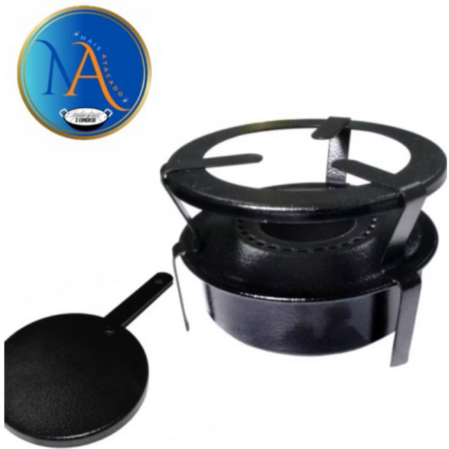 Fogão Portátil Espiriteira a Álcool em Aço Zincado com Abafador para Camping Pesca e Lazer