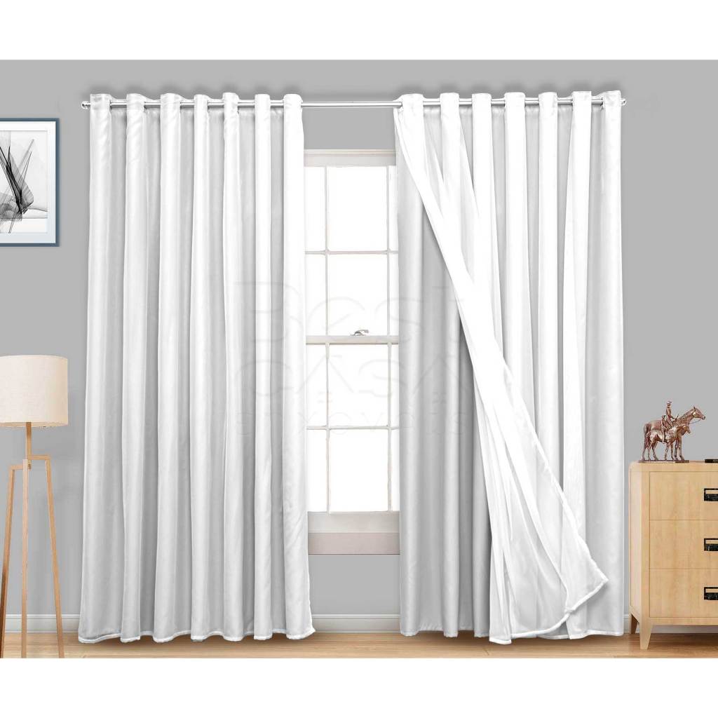 Cortina Branca Blackout com Voil para Sala - Tecido de 2,80mx2,30alt. com Forro Corta Luz
