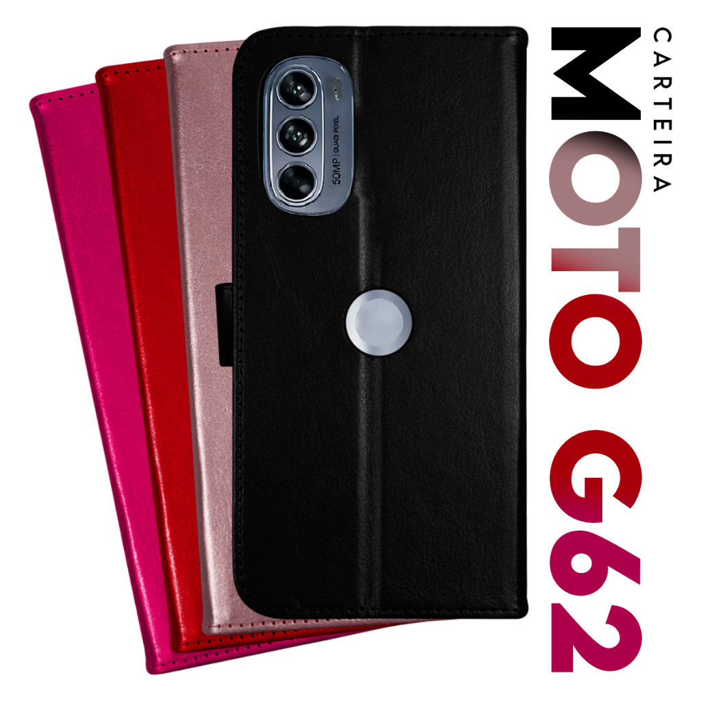 Capa Case Capinha Carteira Flip Cover Couro Sintético PRETA Para Motorola Moto G62 5g Xt2223 tela 6.6 Cell in Power25
