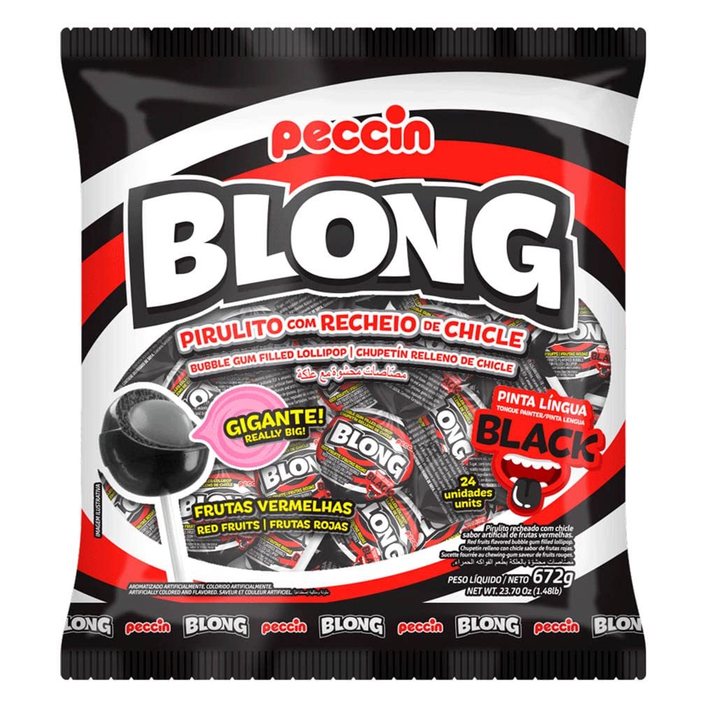 Pirulito Blong Peccin 672g c/24un | Pinta Língua, Recheio Chiclete, Frutas Vermelhas, Festa e Revenda