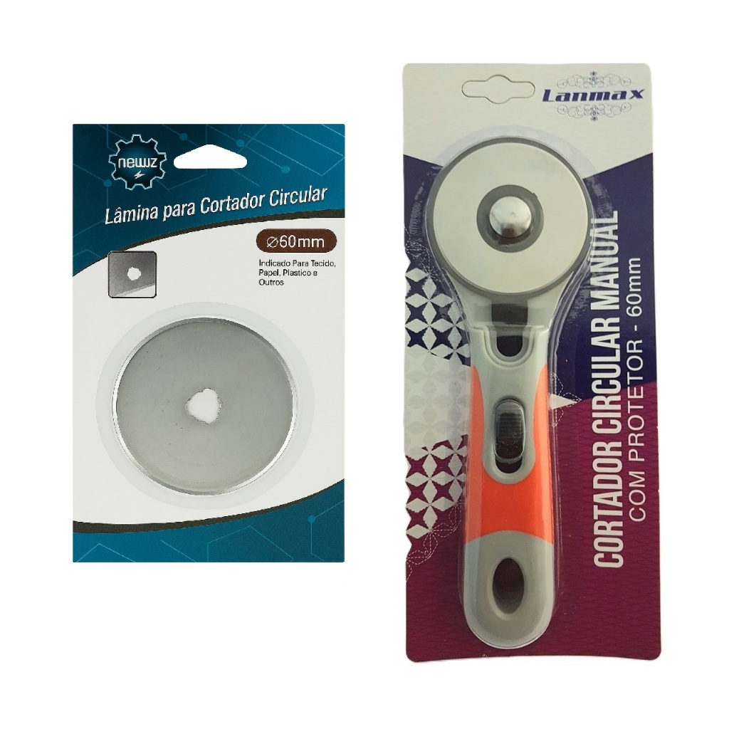 Kit Cortador Circular Manual Lâmina 60mm + 1 Lamina Extra Cabo Emborrachado Com Protetor Perfeito