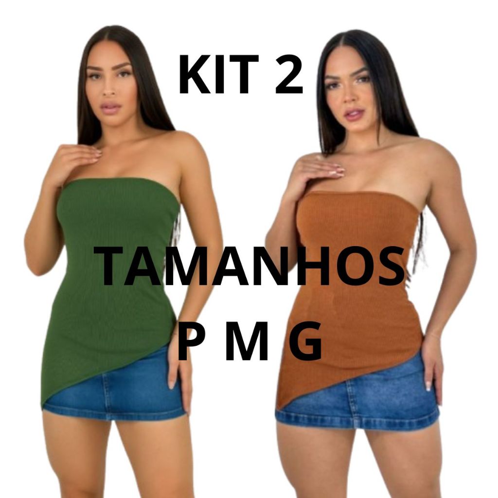 Kit 2 Bata Tomara que Caia Com Bojo Assimétrica Malha Canelada Ribana Fenda Regata Charmosa Elegante em Oferta na Shopee