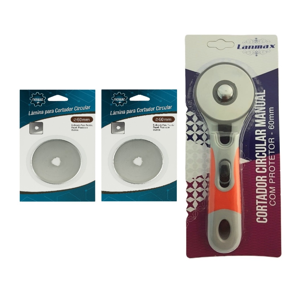 Circular Manual Lâmina 60mm + 2 Laminas Extra Cabo Emborrachado Protetor Perfeito Para Artesanato