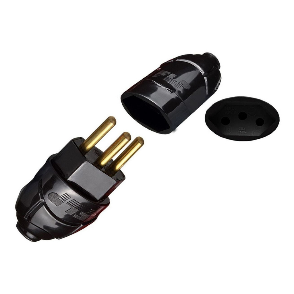 Kit 5 Plug Pino Macho 20a 2p+t + 5 Tomada Fêmea 20a Preto FLP
