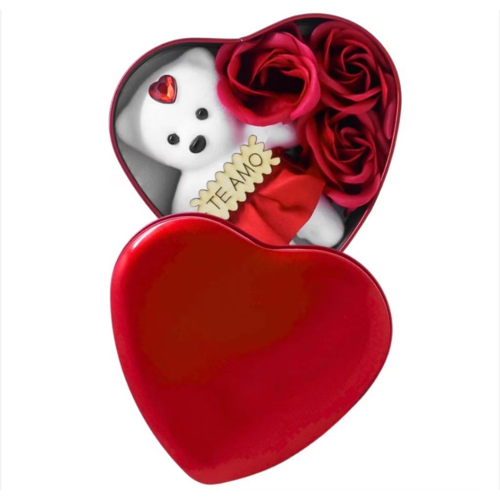 Caixa De Presente Coração, Com Ursinho E Rosas Dia Dos Namorados Com Fotos em Oferta na Shopee