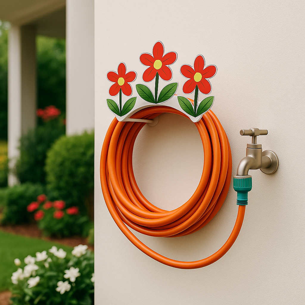 Suporte de enrolar mangueira de jardim quintal suporte fixo na parede em aço FLOR COLORIDA BASE BRANCA em Oferta na Shopee