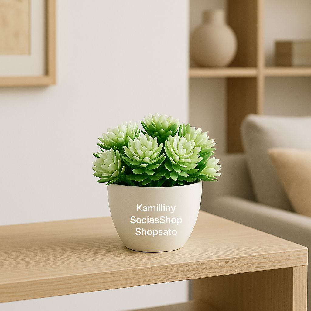 Arranjo Completo com Vaso Redondo e Buquê de Mini Suculentas | Decoração Natural e Moderna | Pronto 4 Ramos 8x8
