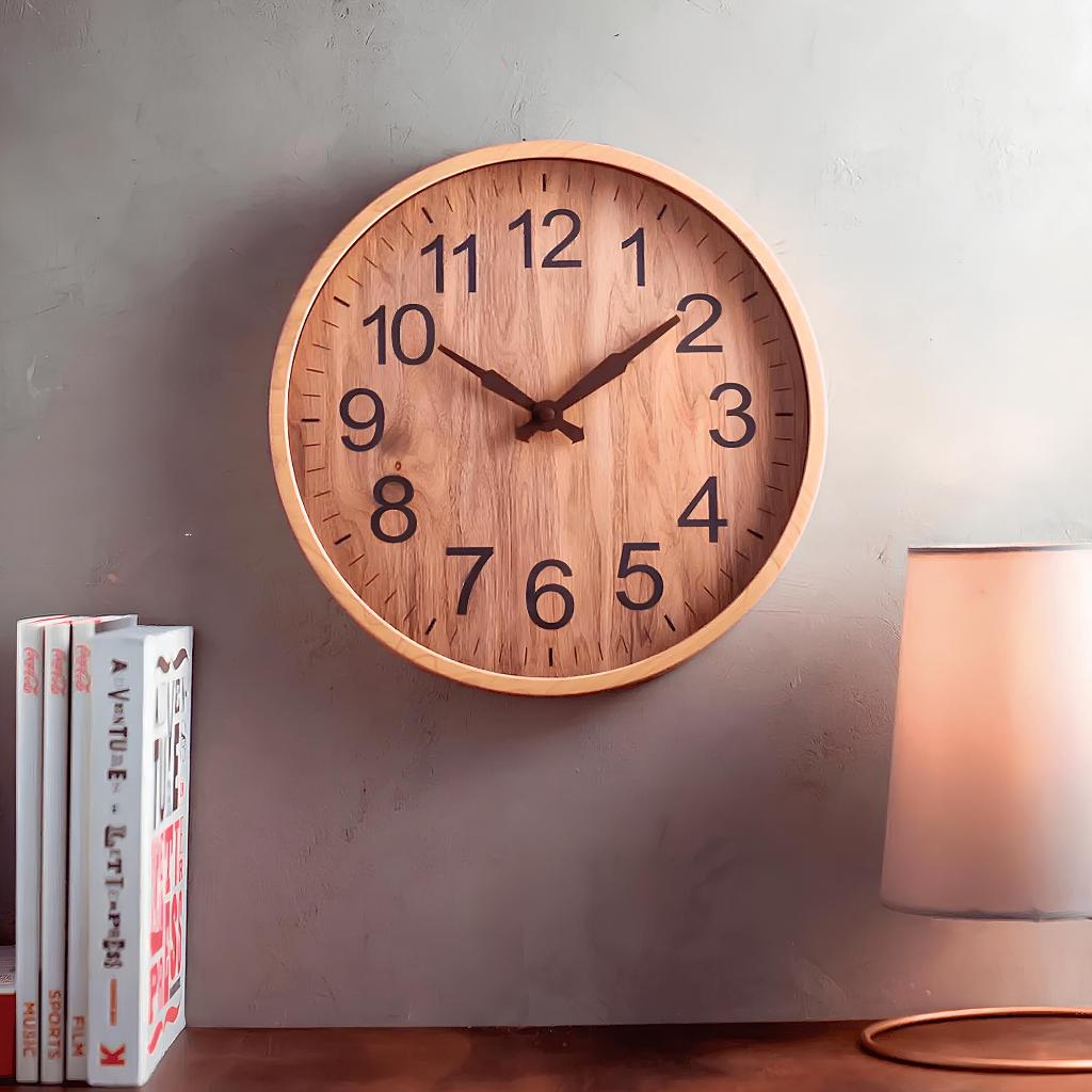Relógio de Parede Decorativo 24cm Marrom Claro Estilo Madeira Natural Silencioso Moderno e Leve em Oferta na Shopee