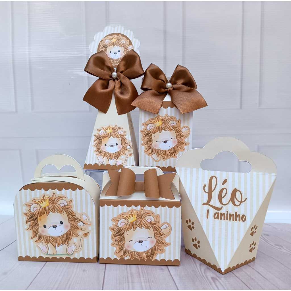 Kit Personalizados Leãozinho Marrom e Bege Clean - Chá de Bebê  Lembrancinha para Festa de Aniversário - PEGUE E MONTE
