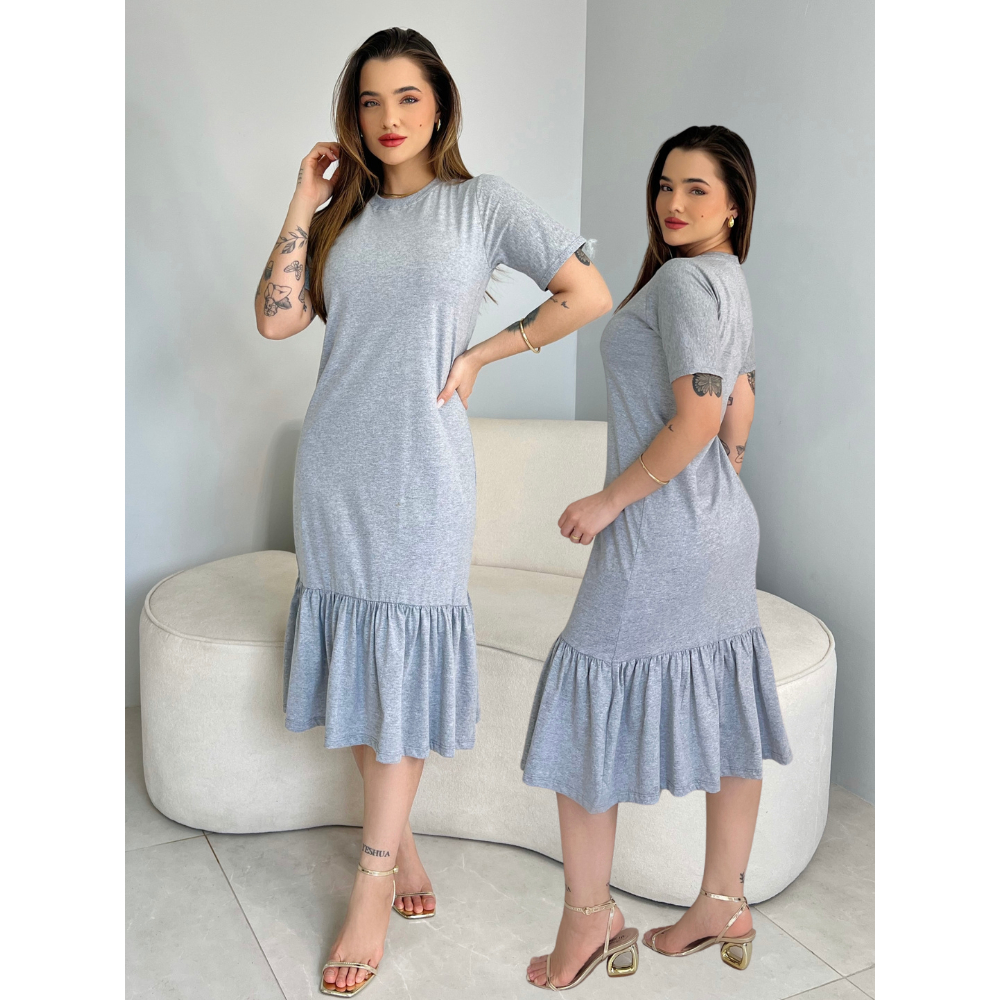 Vestidos Midi Feminino Soltinho Moda Evangélica Manga Curta Com Babado Malha Algodão Casual em Oferta na Shopee