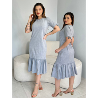 Vestidos Midi Feminino Soltinho Moda Evangélica Manga Curta Com Babado Malha Algodão Casual em Oferta na Shopee