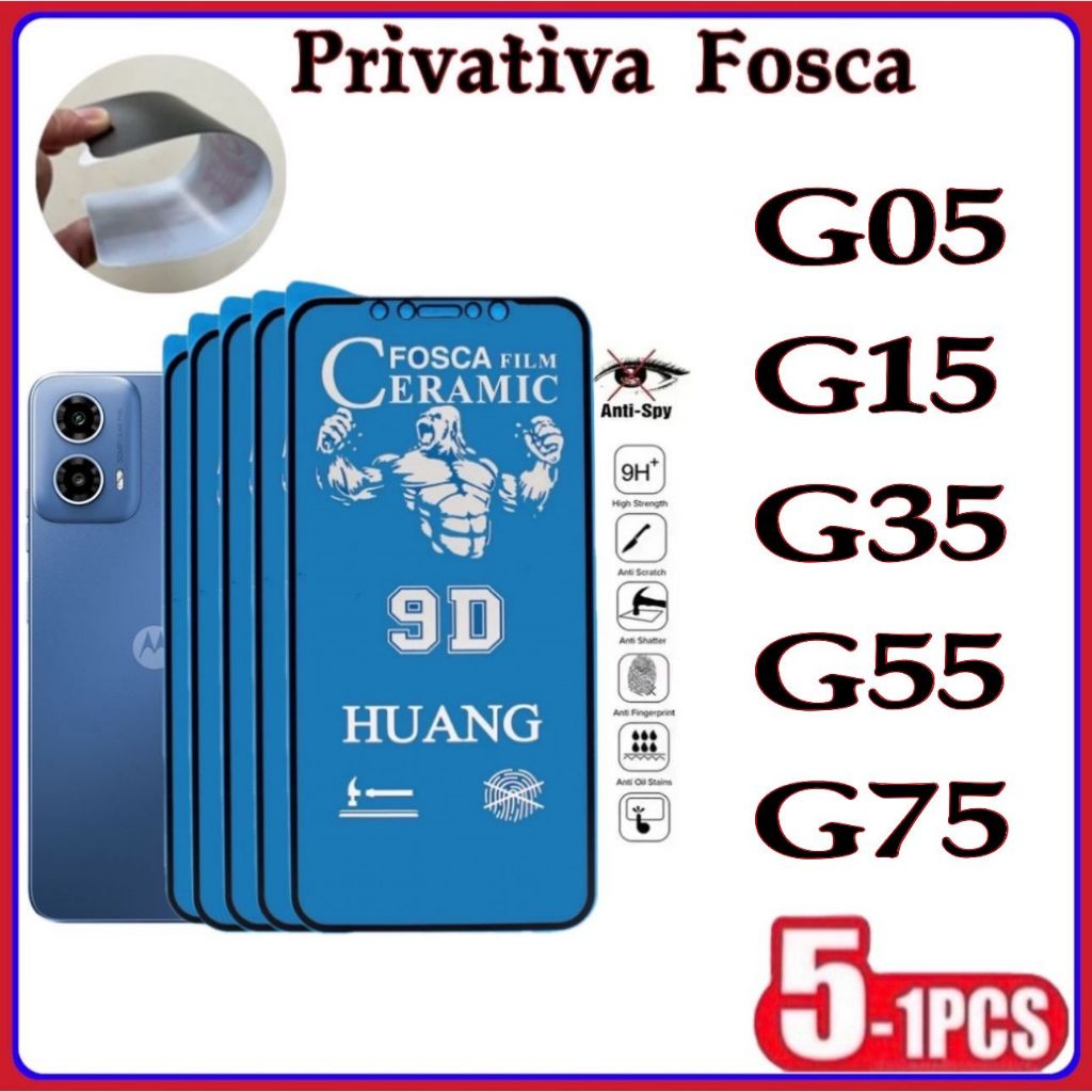 Película Privativa Fosca Anti-Spy Matte Cerâmica Hidrogel MOTO G05 G15 G35 G55 G75 em Oferta na Shopee