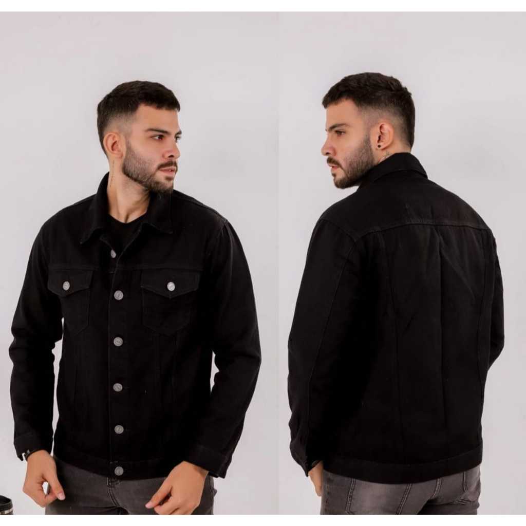 Casaco Masculina Jeans preto jaqueta 100% Way Premium, bolso funcional