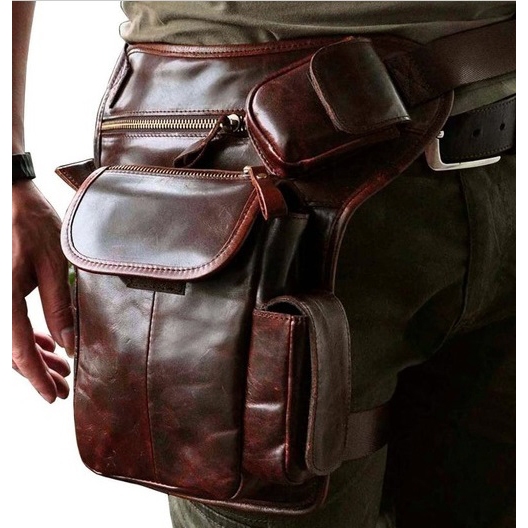 Bolsa Perna Couro Pochete Cartucheira Couro Natural Vintage Moto Motoboy Bc90