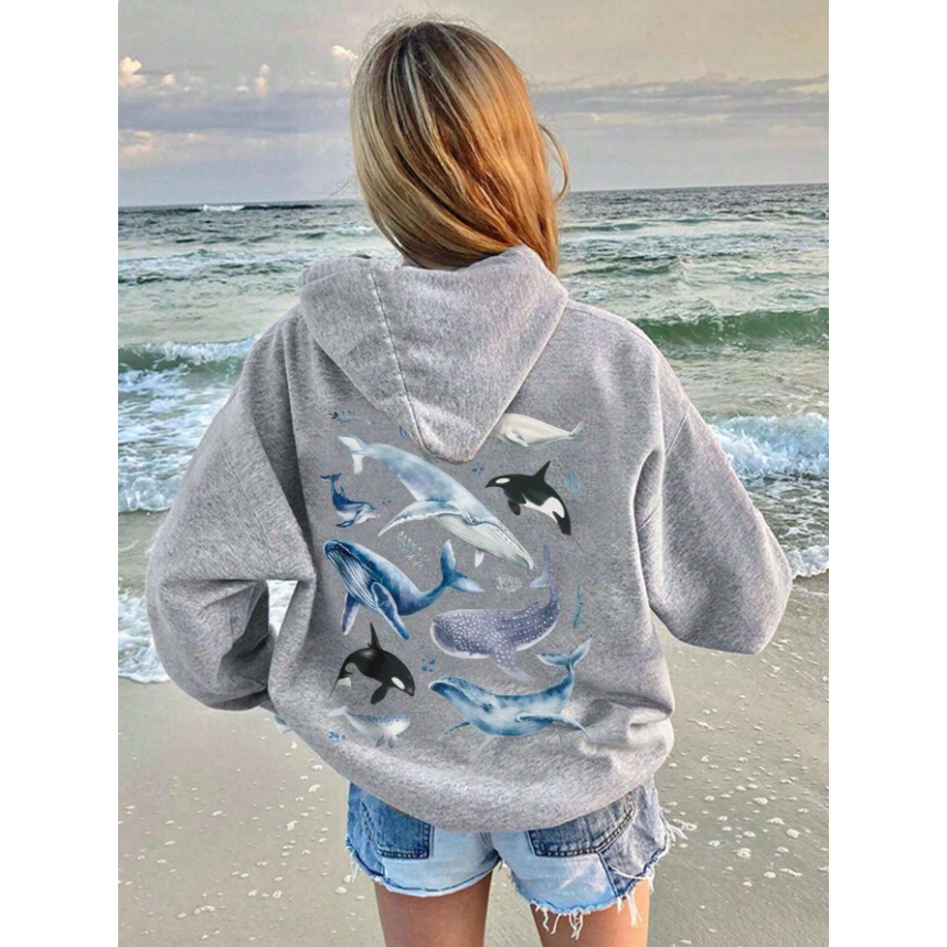 Moletom feminino canguru blusa de frio Com capuz baleia Casaco agasalho