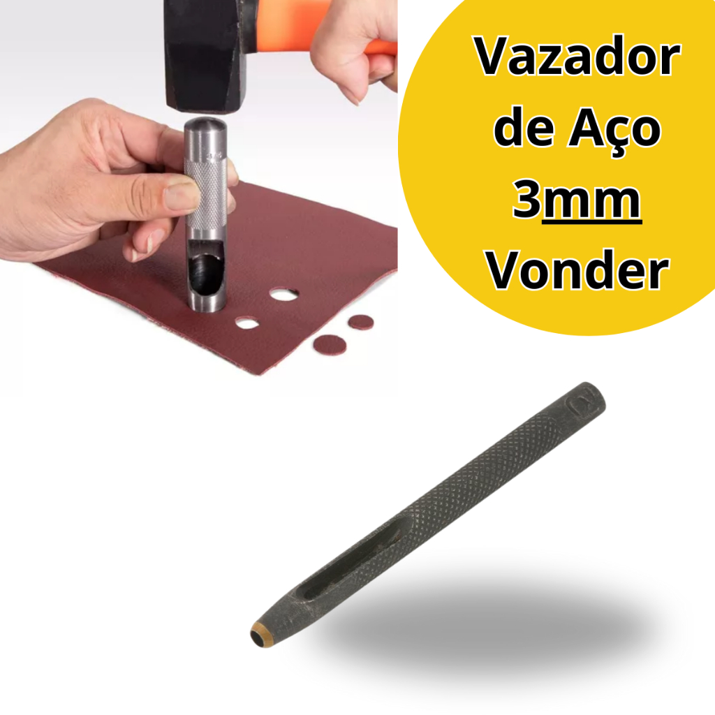 Vazador Manual de Couro e Borracha – Aço Reforçado 3mm Vonder - Cilindro