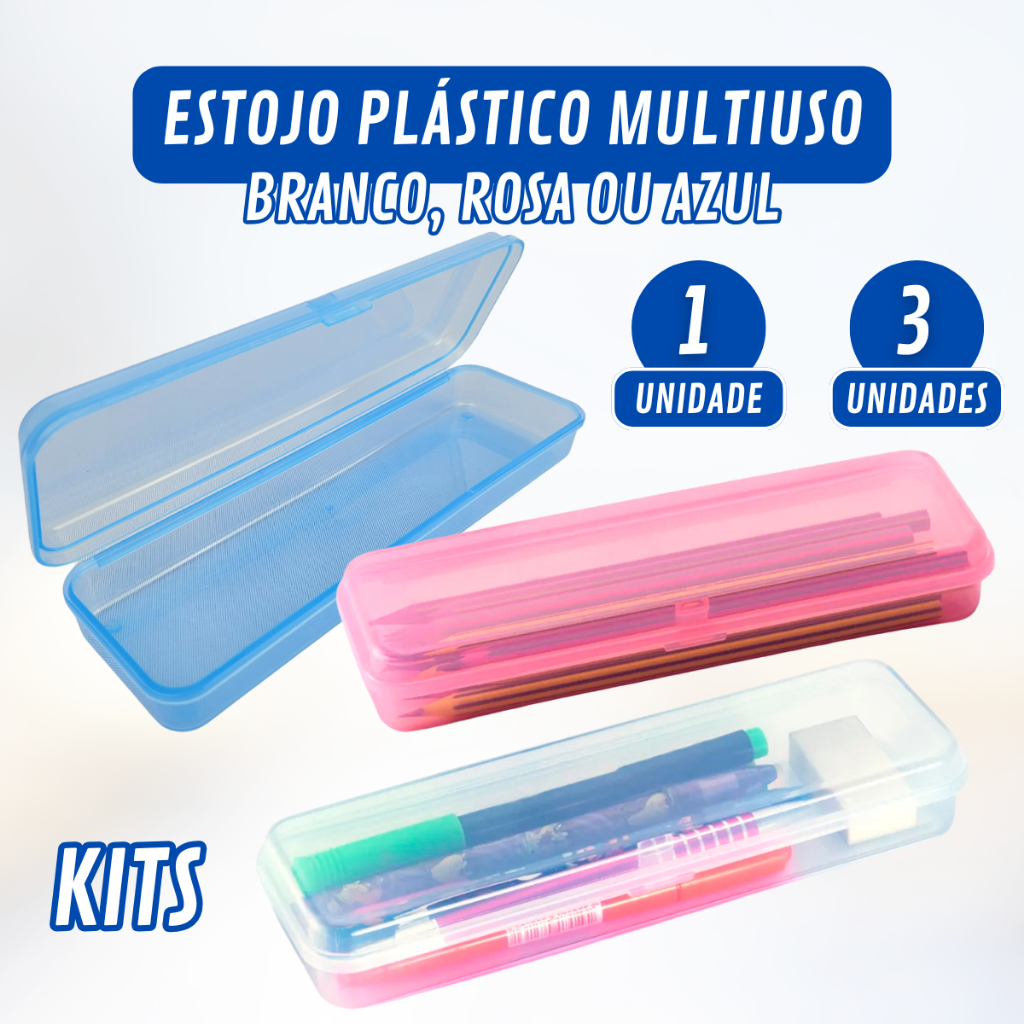 Estojo Plástico Multiuso Organizador Transparente Resistente Escolar