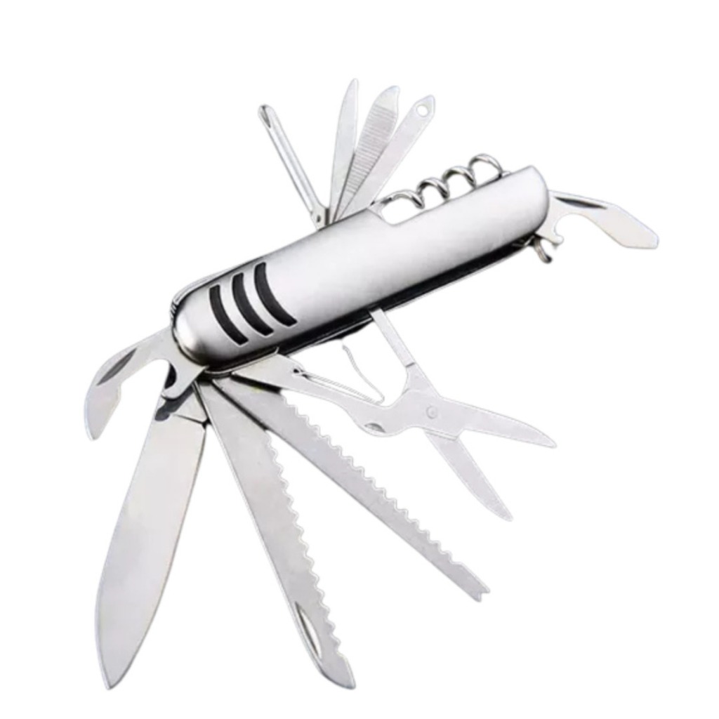 Kit 2 Canivete Suíço 15 Funções Multifuncional Compacto Camping Pesca Suíço Chaveiro Compacto