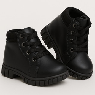 Bota Infantil Coturno Preta Nude e Branco Unissex Cano Curto com Cadarço Confortável Dia a...