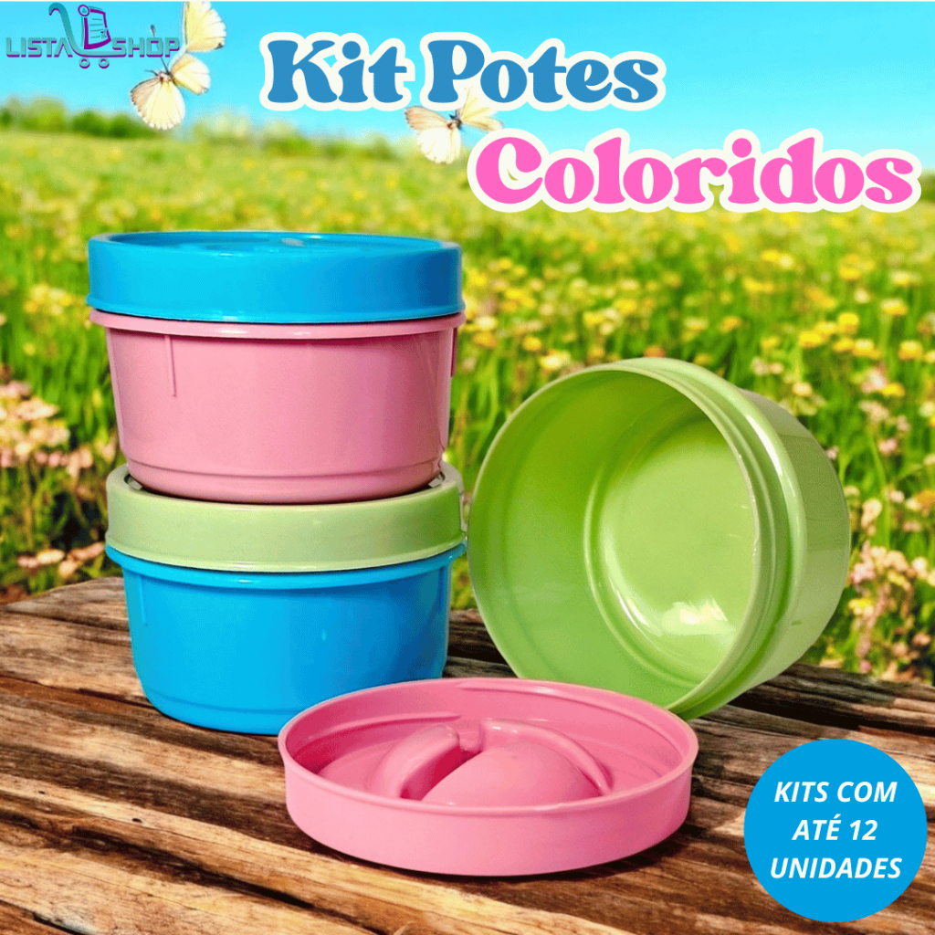 Kit Potes Redondo Baixo Pequeno 300ml Colorido Tampa De Rosca Pote Plástico Colors Hermético Unidade em Oferta na Shopee