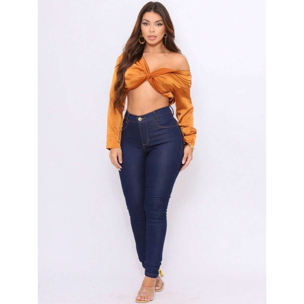 calça jeans feminina marmorizada com Lycra empina bumbum cintura alta mom