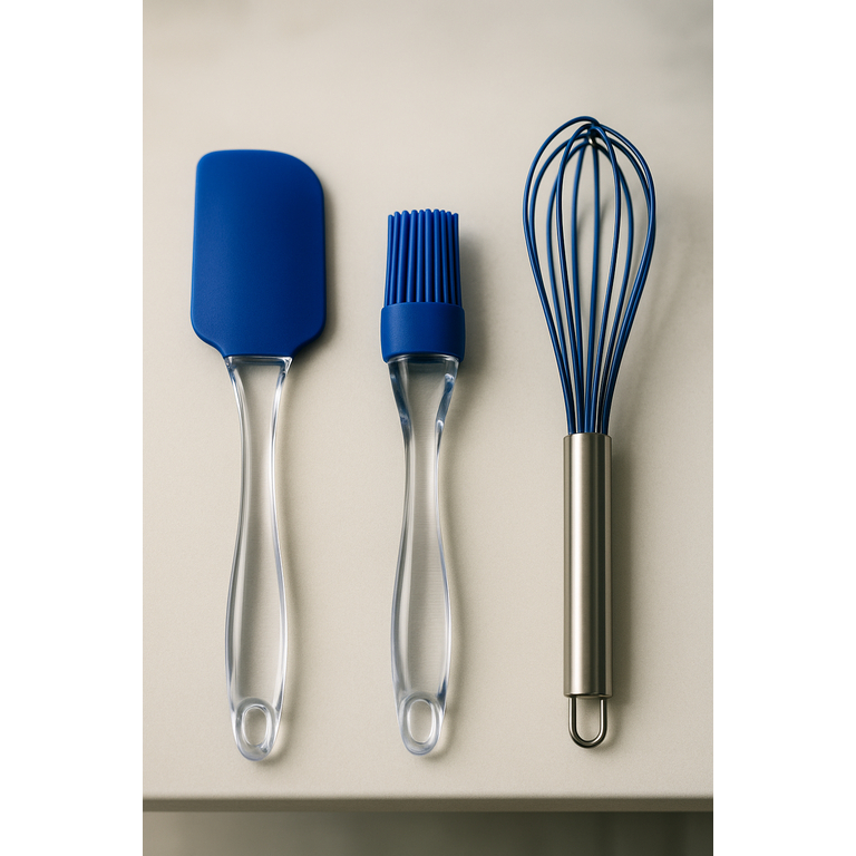 Kit Utensílios de Cozinha em Silicone Azul – Fuê  + Espátula Acrílica + Pincel de Silicone