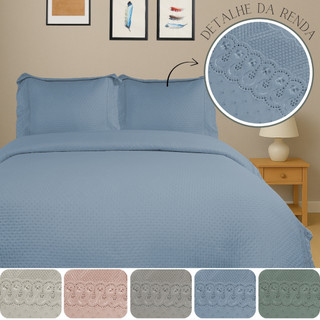 Kit Colcha Cobre Leito Casal Queen King 3 Peças Rendada Lisa Delicada Habitat