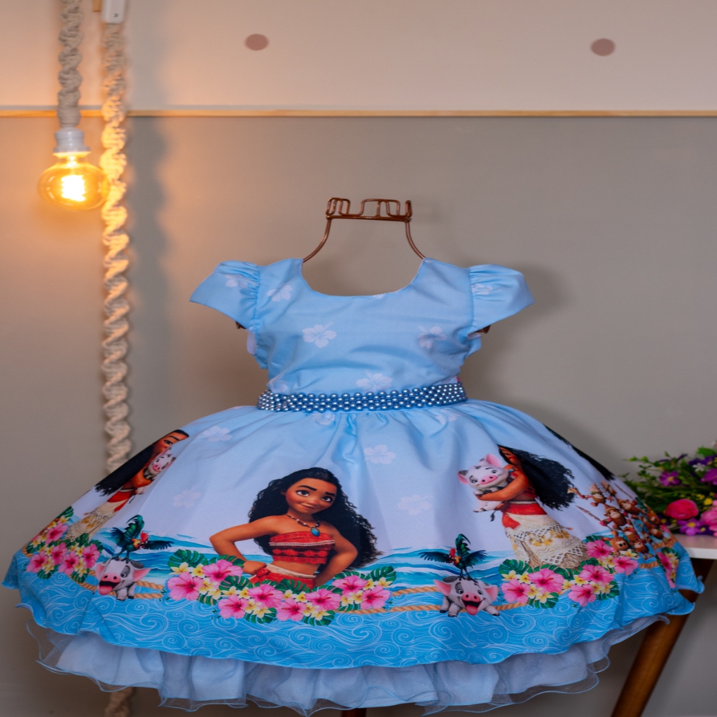 Vestido Fantasia Moana Baby e Adulta