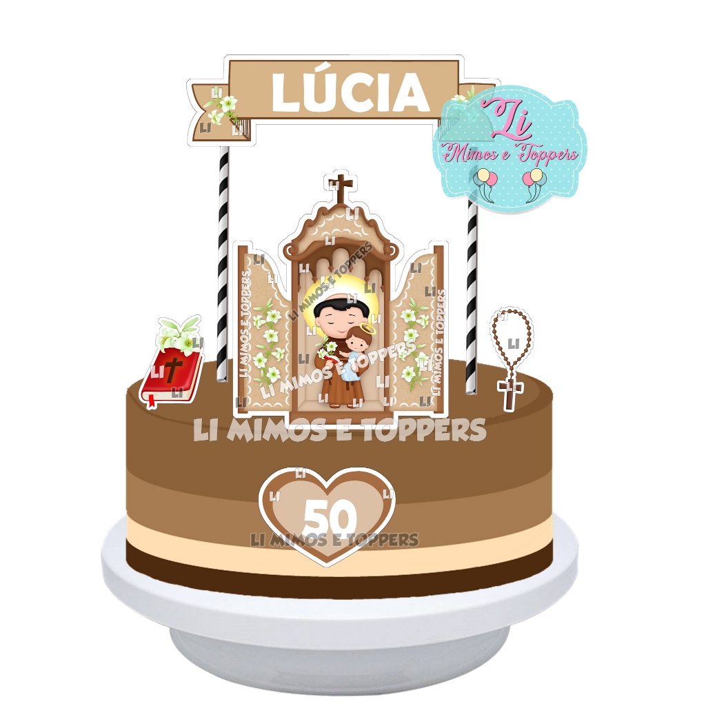 Topper Topo de Bolo Santo Antônio Personalizado - Santo Junino - Festa Junina - Capela Capelinha - Aniversário- modelo 3