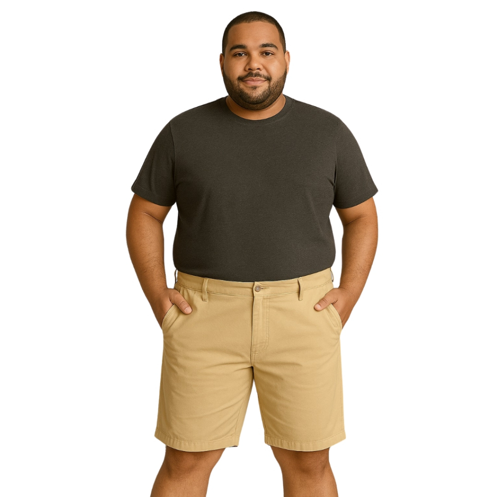 Bermuda Masculina Plus Size Dm 100% Algodão Bolso Facão Frontal E Botão De Osso Em Alta Qualidade