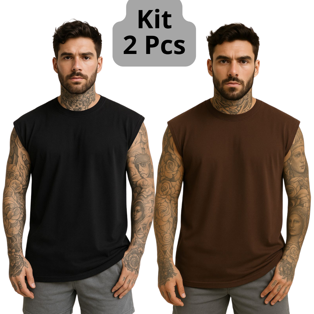Kit 2 Camisetas Regata Masculina Oversized Academia Colete Masculino Machão Longline Sem Estampa