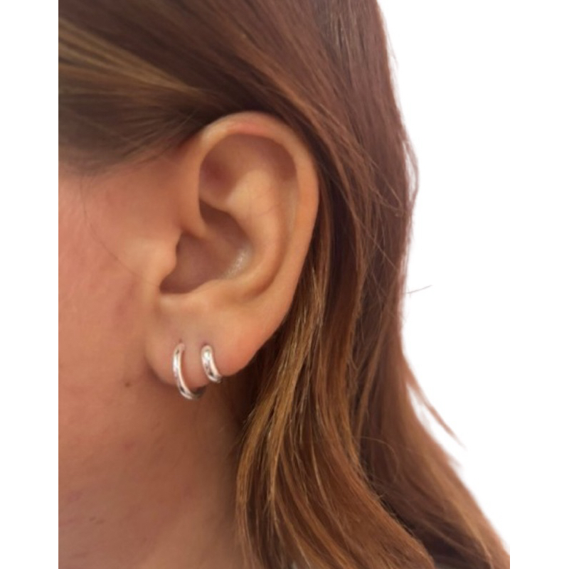Dupla Brinco banho prata 10mm click e 13mm aro
