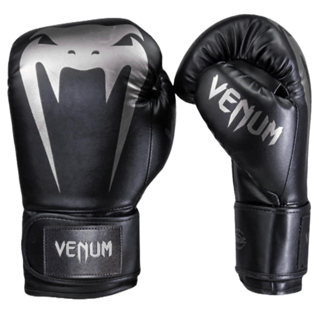 LUVA DE BOXE MUAY THAI KICKBOXING VENUM GIANT FULL LOGO PRO BLACK/SILVER