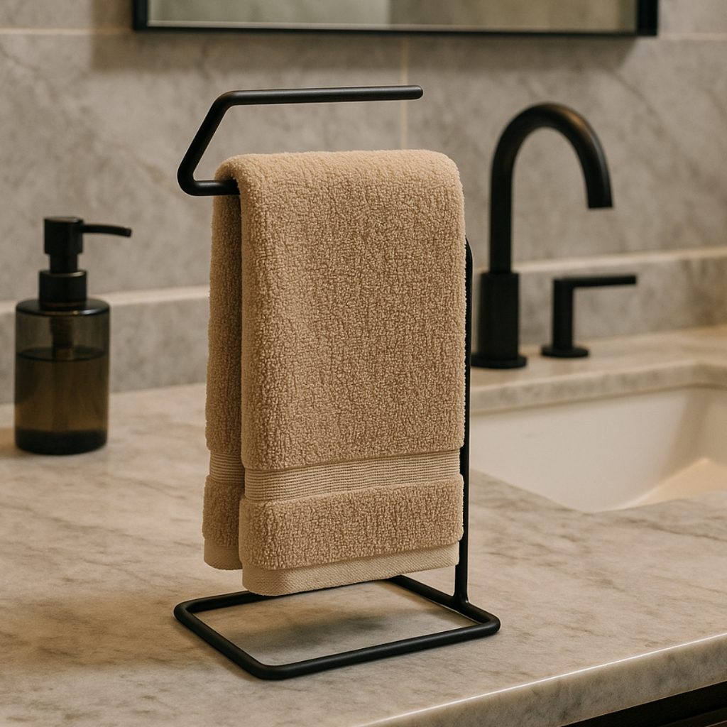 Suporte de Toalha de Bancada Preto Luxo em Ferro para Banheiro Moderno Toalheiro Decorativ...