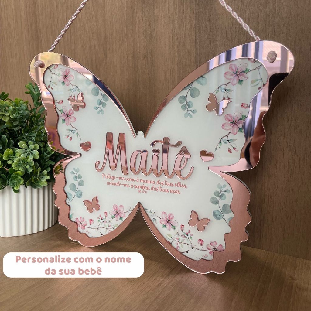 Enfeite Porta Maternidade Borboleta Personalizado nome Acrílico Luxo Menina Decoração Bebê Criança