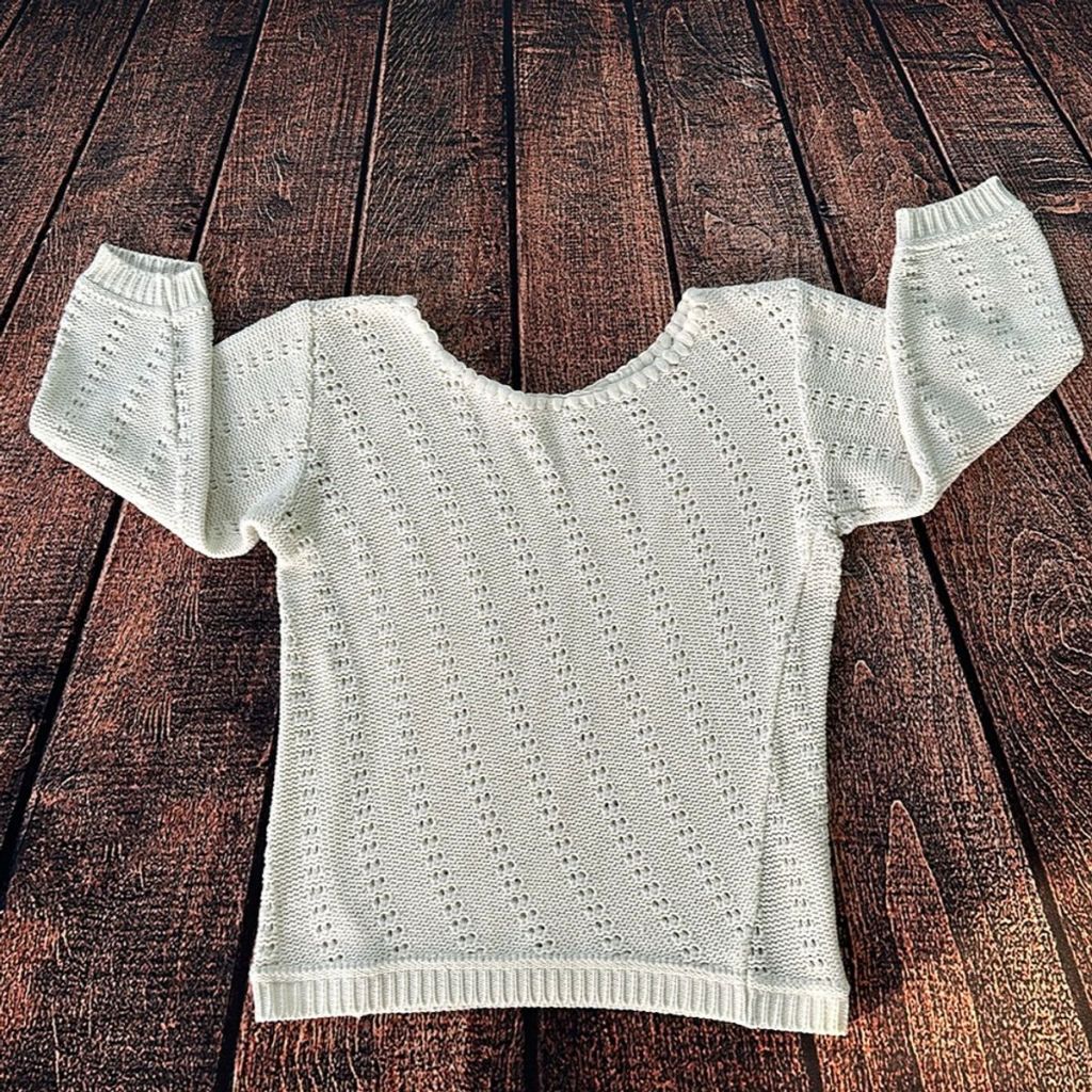 blusa de lã off-White meia estação, blusa de lã outono inverno, blusa de lã branca meia estação (bazar, brechó)